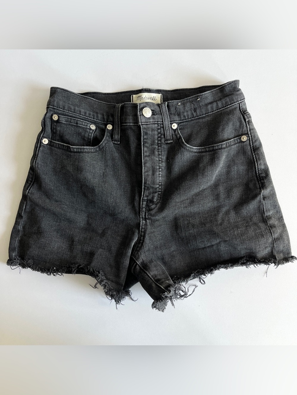 Madewell high rise denim shorts 26 women black jeans cutoff raw hem pockets